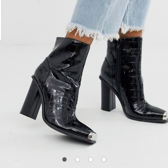 ASOS Shoes - ASOS Public Desire Croc Embossed Block Heel Boots